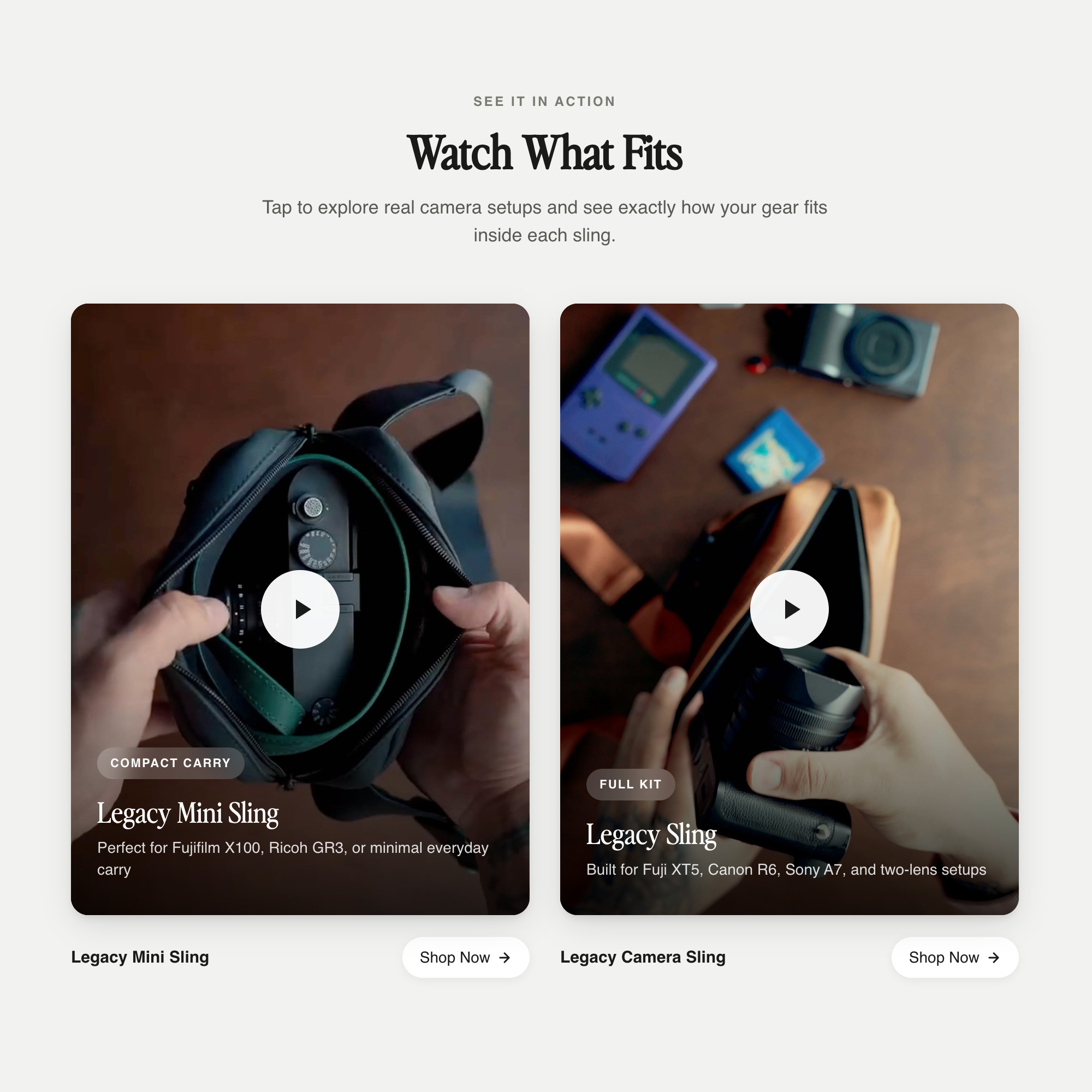 Landing Page Preview – Legacy Camera Sling