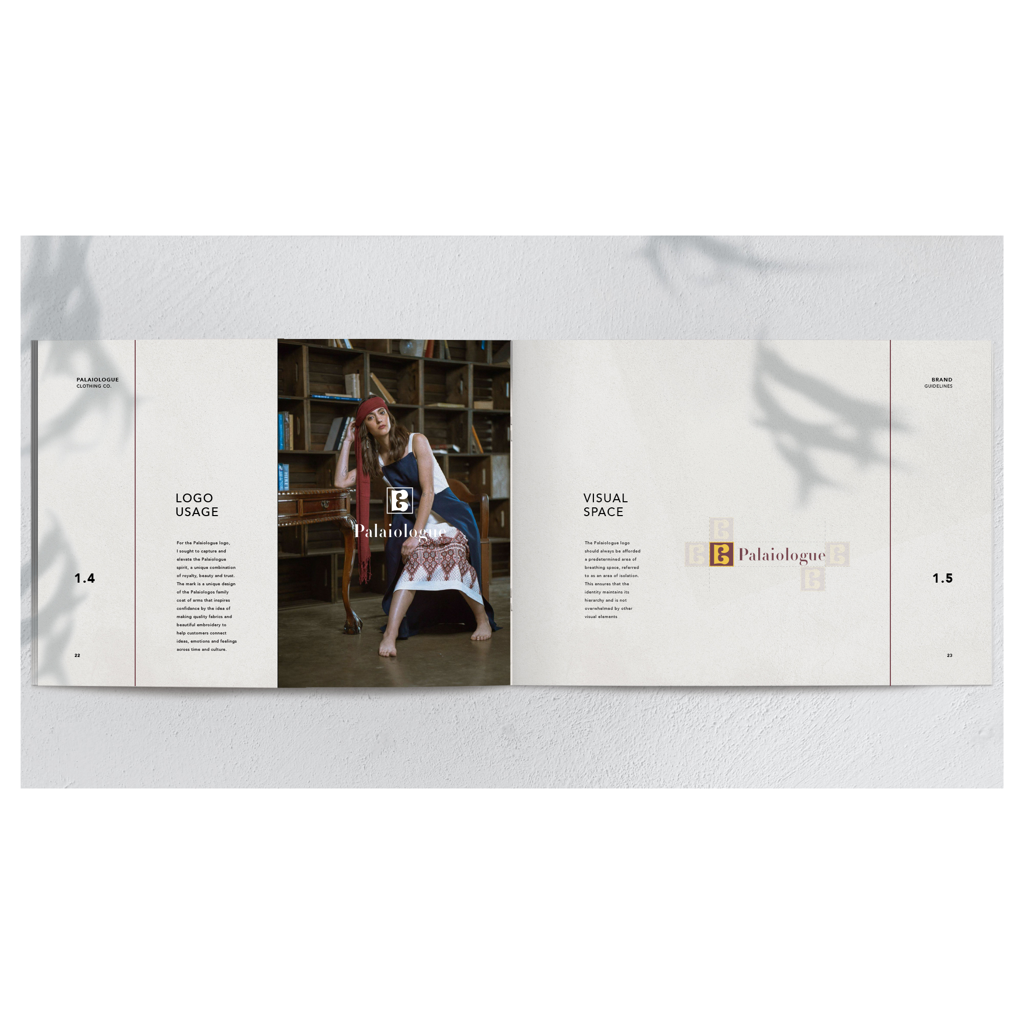 Palaiologue brand guidelines color palette spread in print